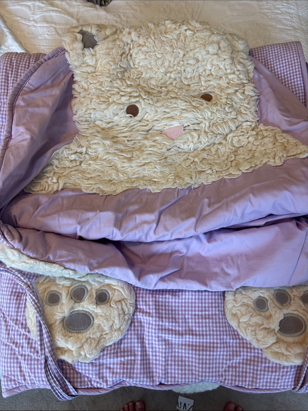Pottery Barn Kids Cream & Lilac Bunny Hooded Comforter